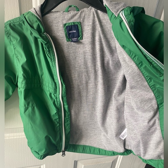 babyGap Green Hooded Windbreaker W/Front Pockets. Gray Jersey Knit Lining. Sz.3Y - Picture 3 of 11